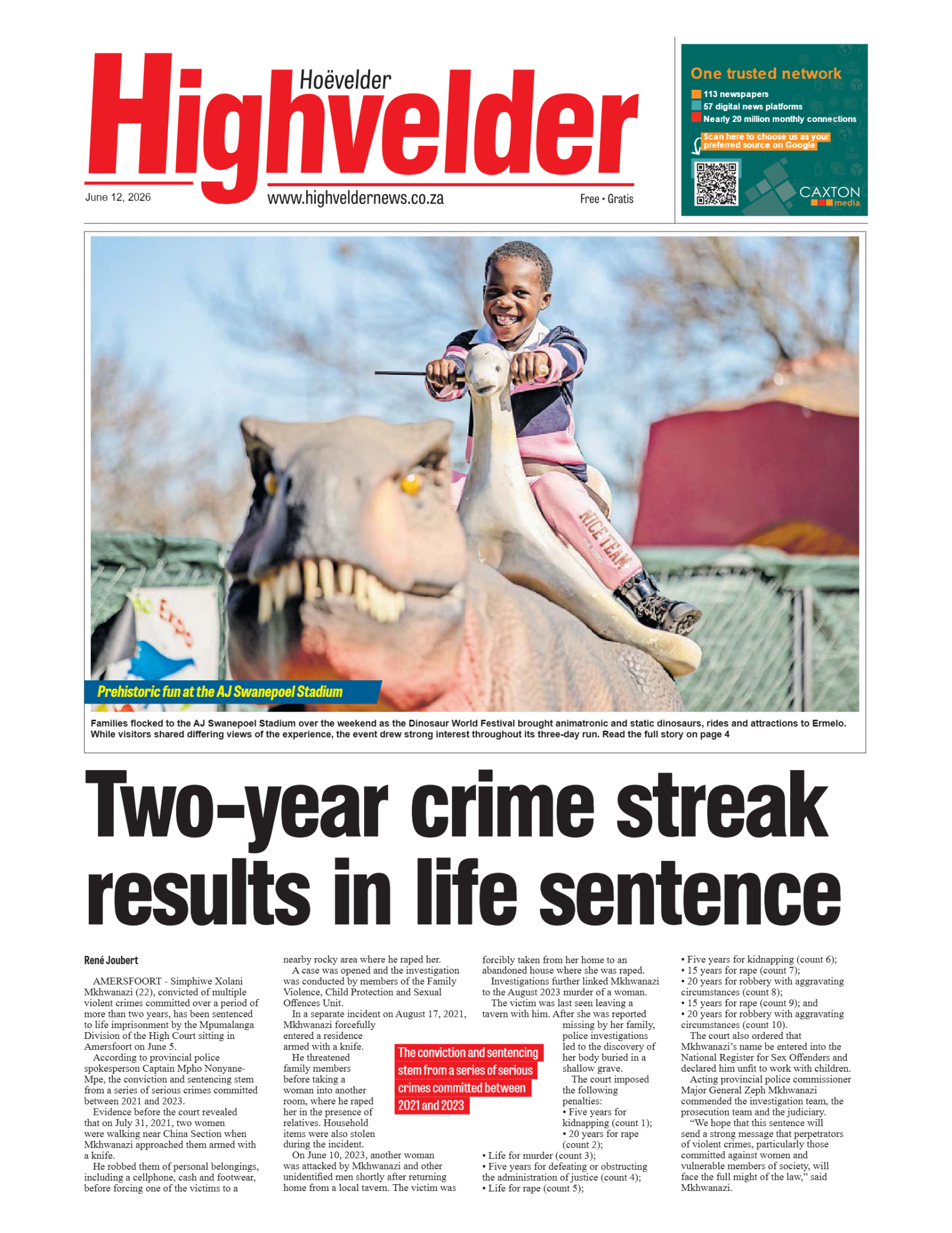 Highvelder Newspaper 12 June 2026 page 1
