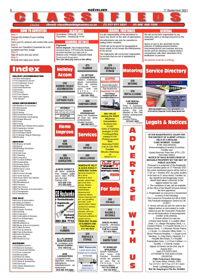 Highvelder Newspaper 17 September 2021 page 8