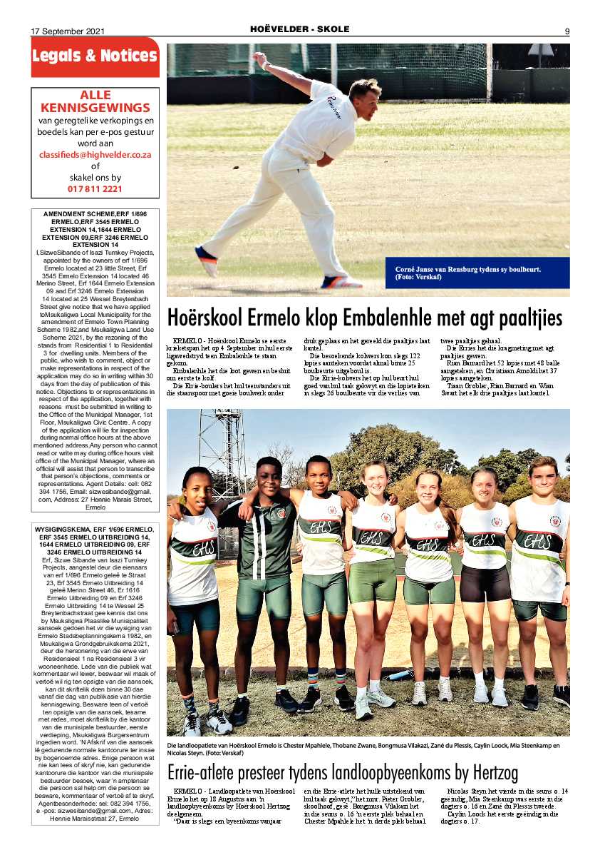 Highvelder Newspaper 17 September 2021 page 9