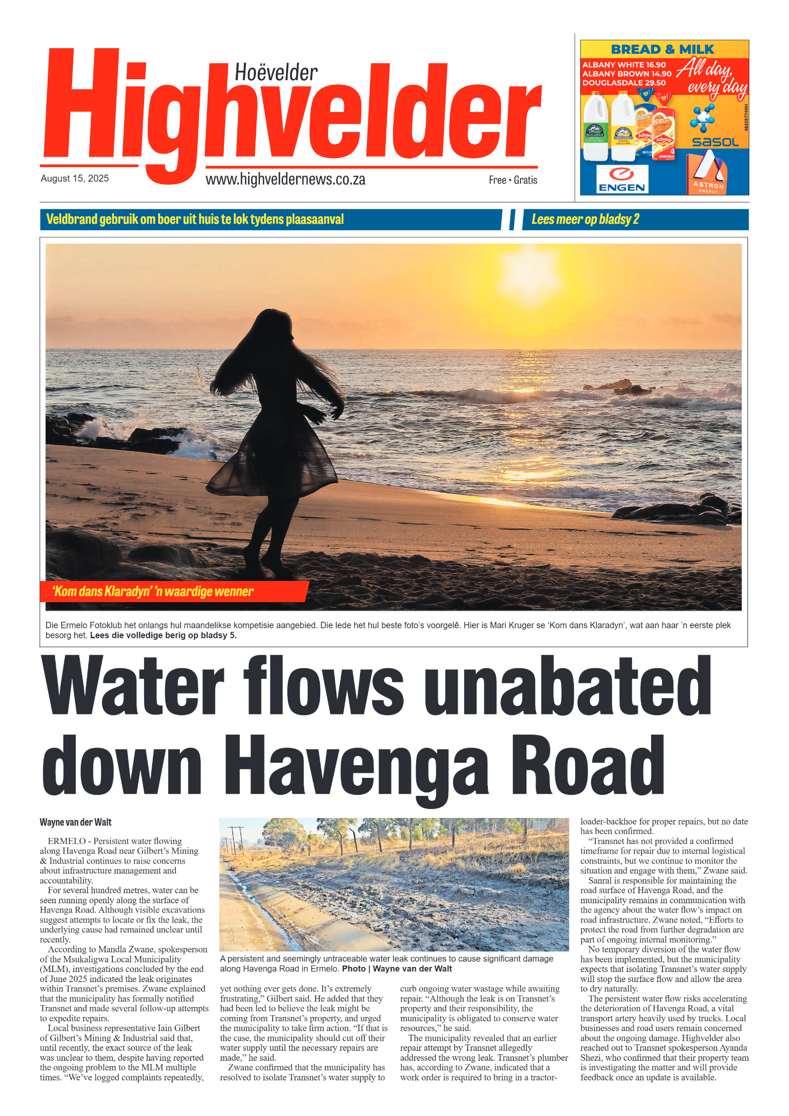 Highvelder Newspaper 15 August 2025 page 1