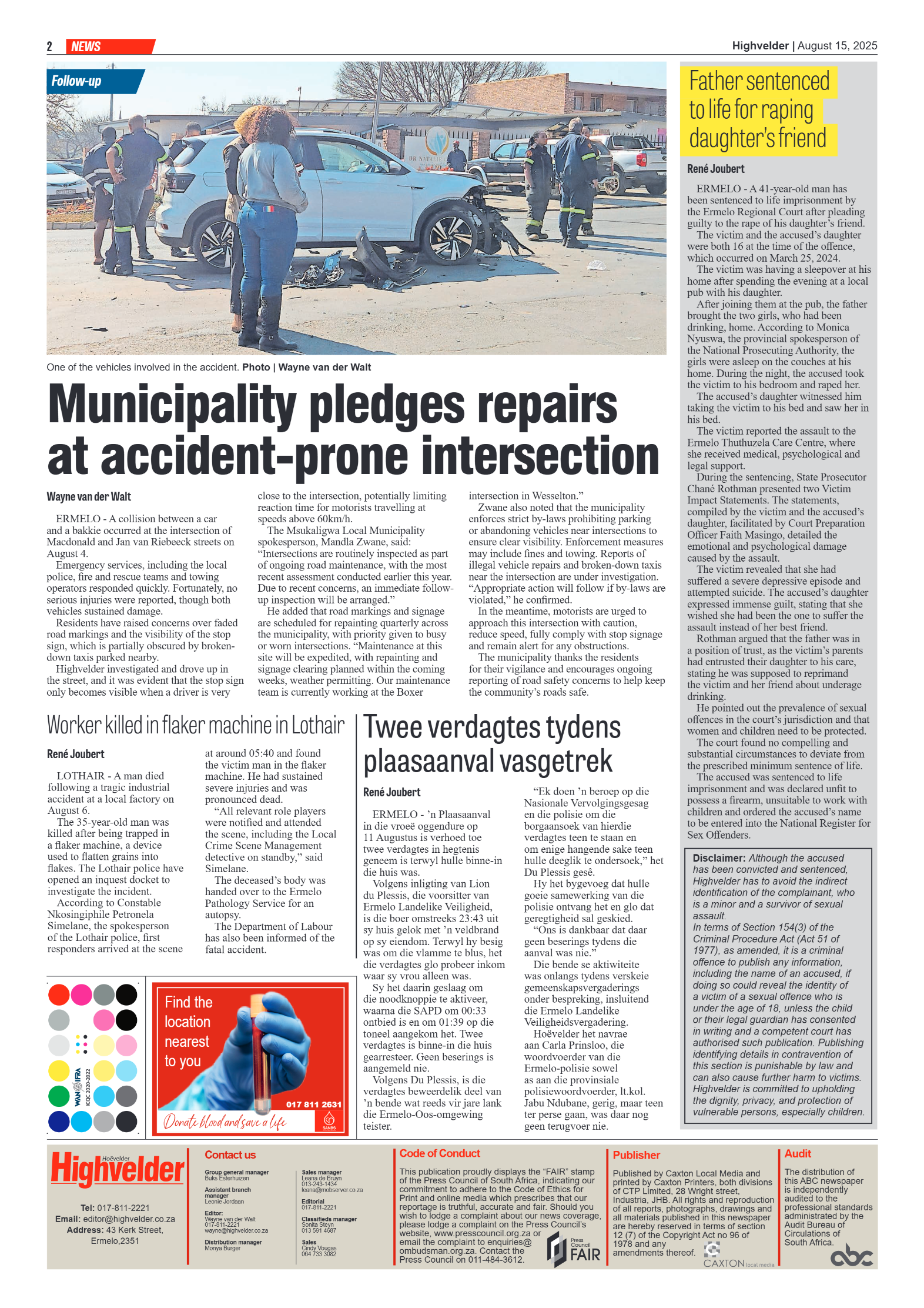 Highvelder Newspaper 15 August 2025 page 2