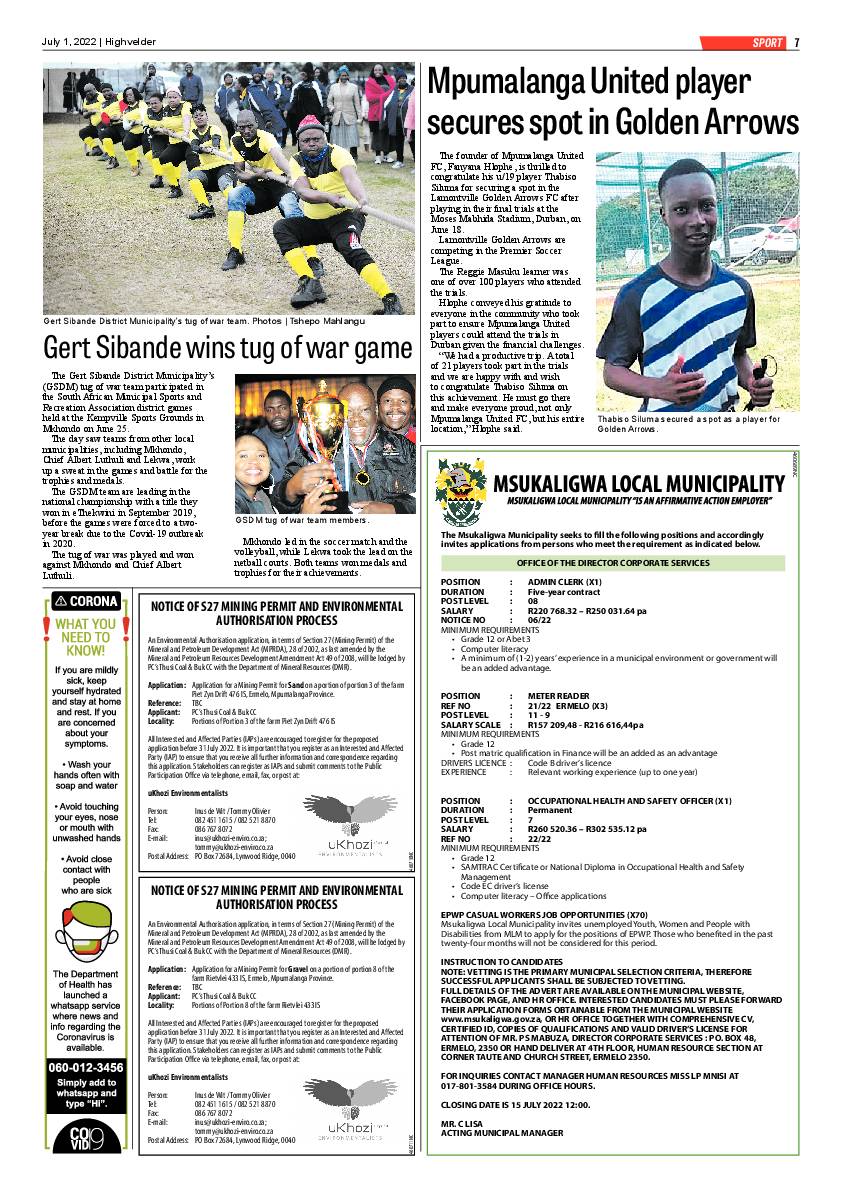 Highvelder Newspaper 1 July 2022 page 7