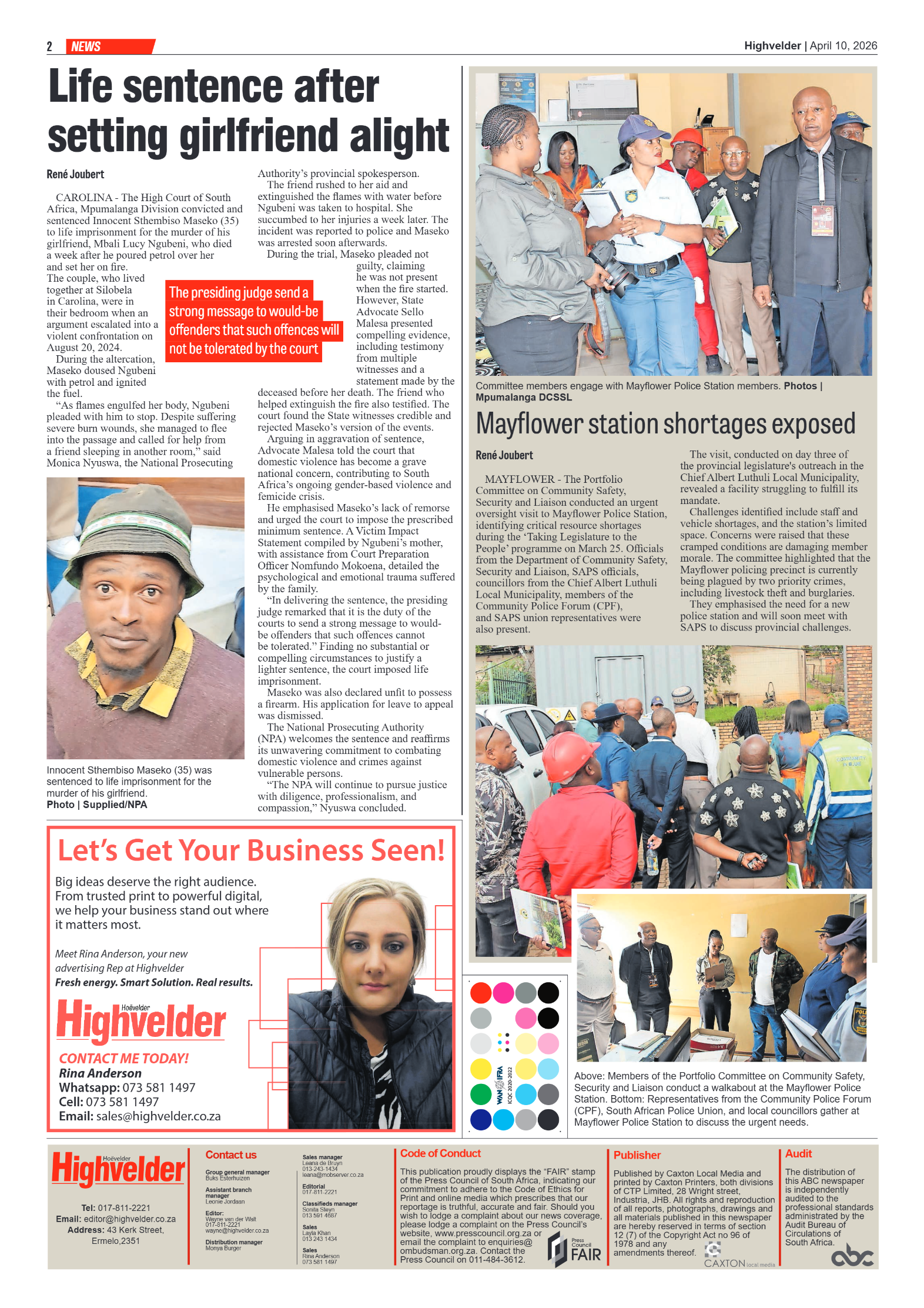 Highvelder Newspaper 10 April 2026 page 2