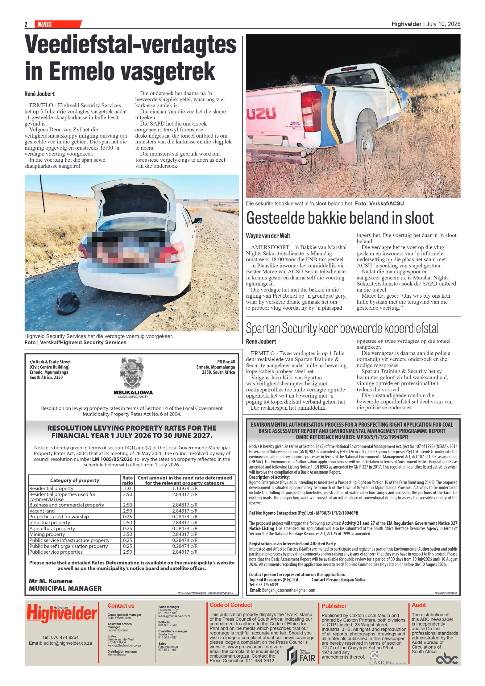 Highvelder Newspaper 10 July 2026 page 2