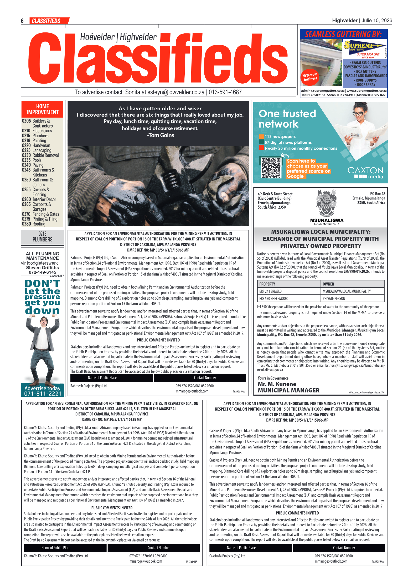 Highvelder Newspaper 10 July 2026 page 6
