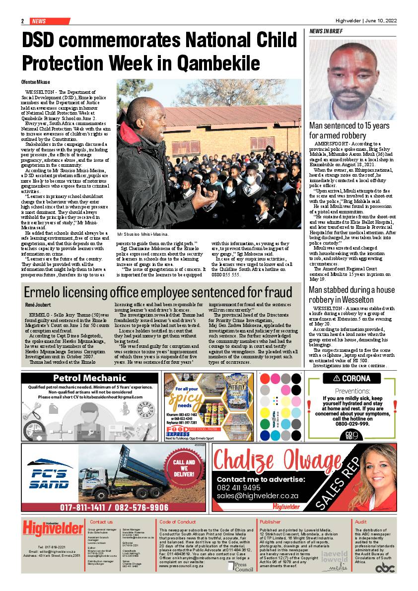 Highvelder Newspaper 10 June 2022 page 2
