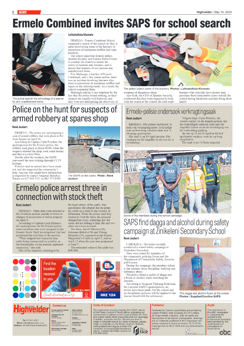 Highvelder Newspaper 10 May 2024 page 2