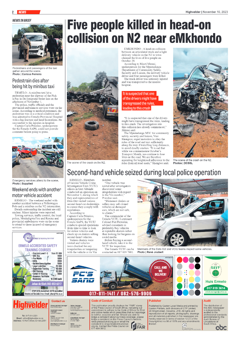 Highvelder Newspaper 10 November 2023 page 2