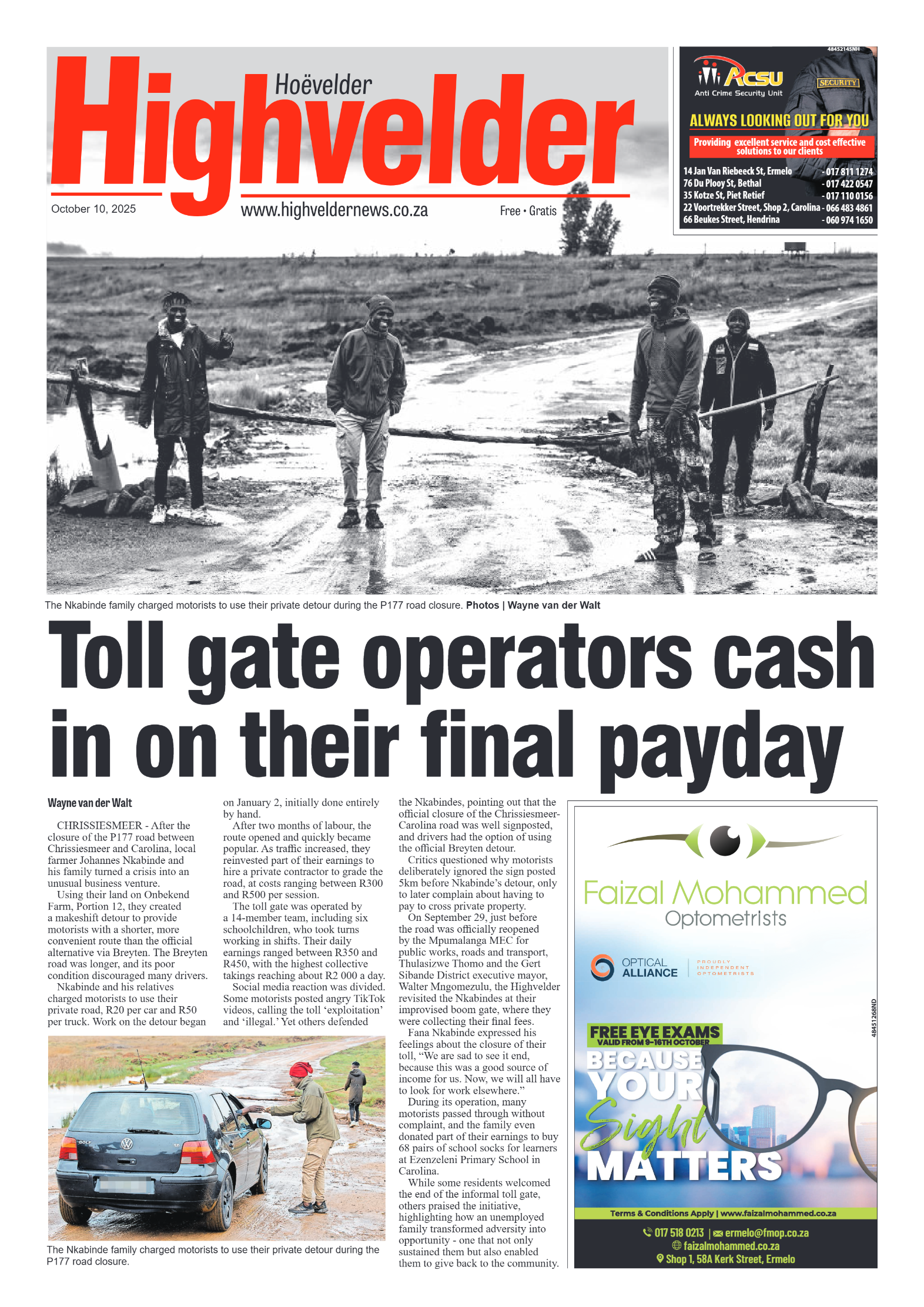 Highvelder Newspaper 10 October 2025 page 1
