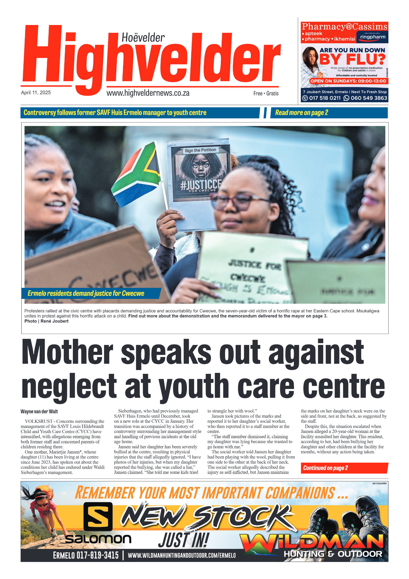 Highvelder Newspaper 11 April 2025 page 1