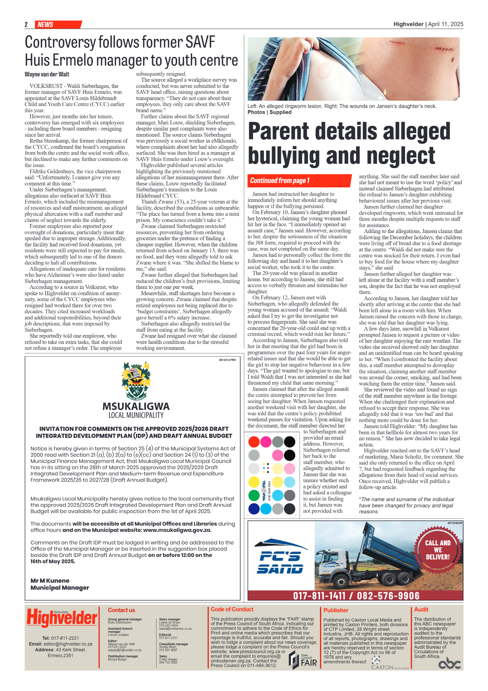 Highvelder Newspaper 11 April 2025 page 2