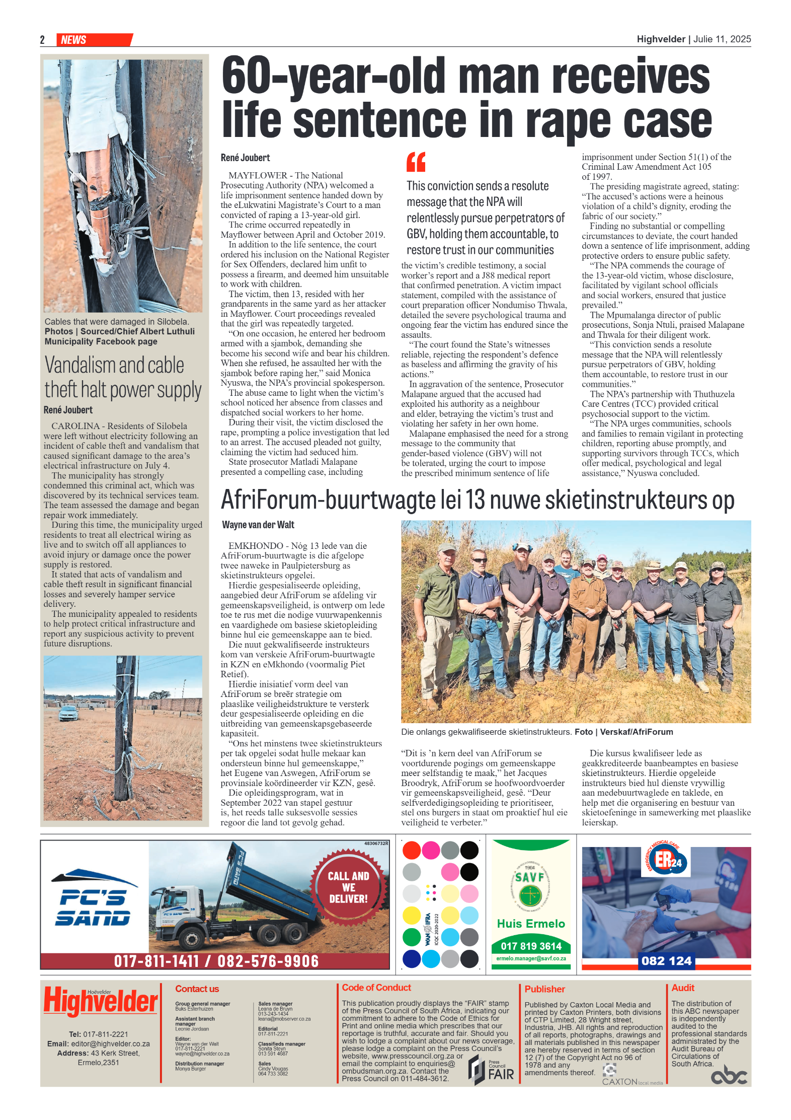 Highvelder Newspaper 11 July 2025 page 2