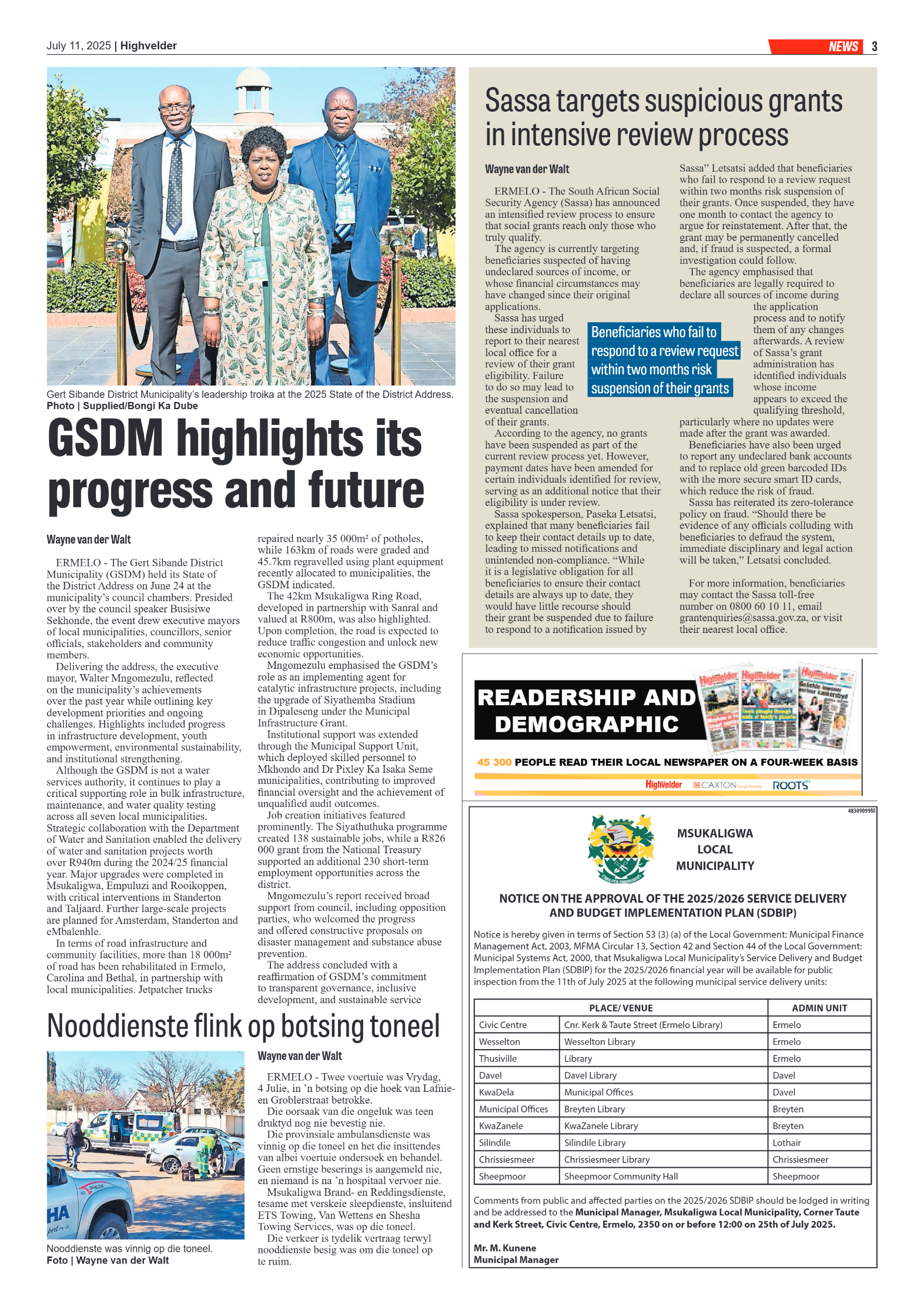 Highvelder Newspaper 11 July 2025 page 3