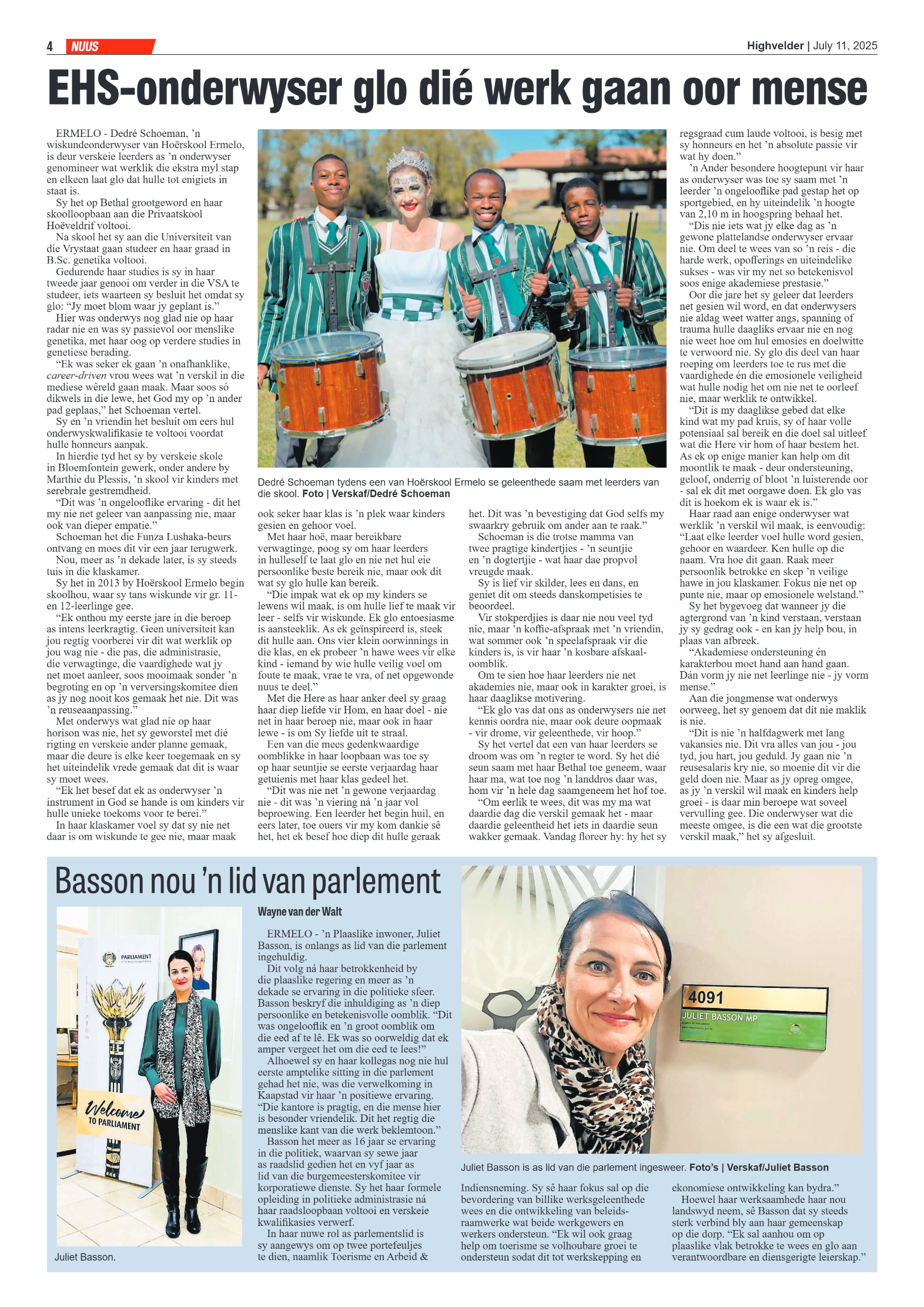 Highvelder Newspaper 11 July 2025 page 4
