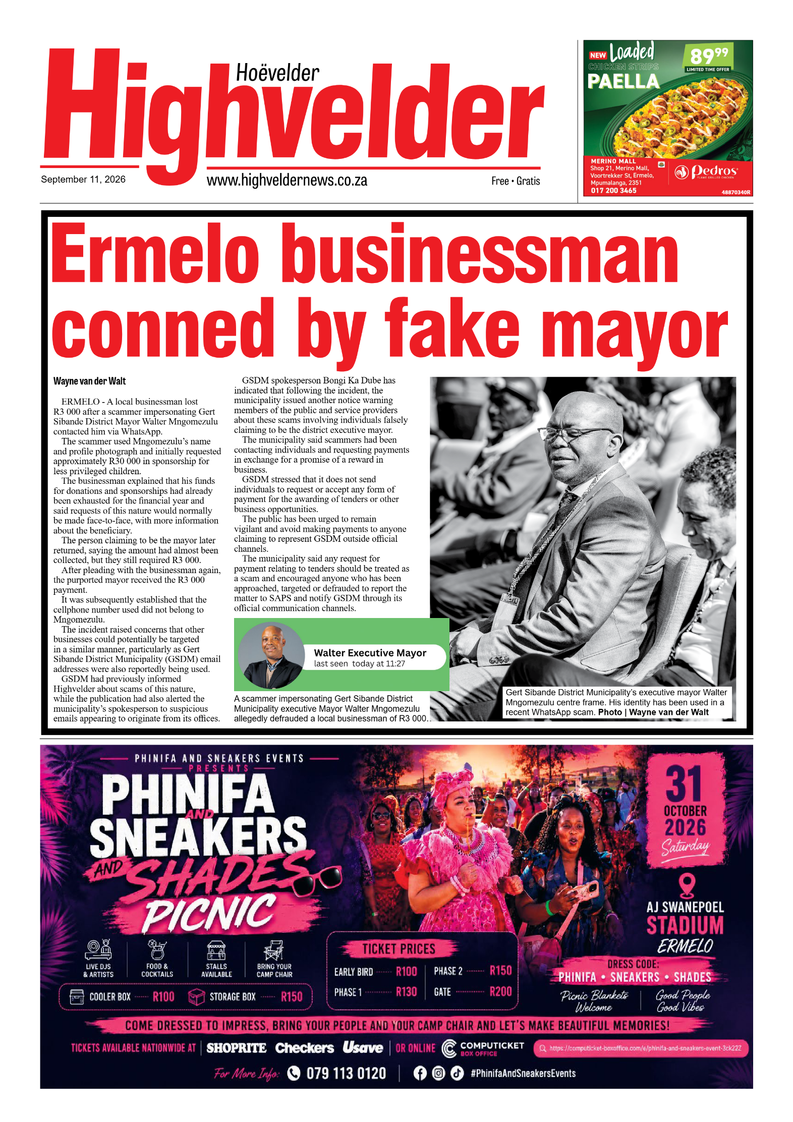 Highvelder Newspaper 11 September 2026 page 1
