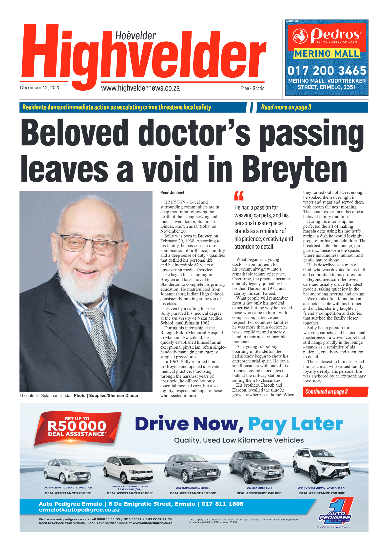 Highvelder Newspaper 12 December 2025 page 1