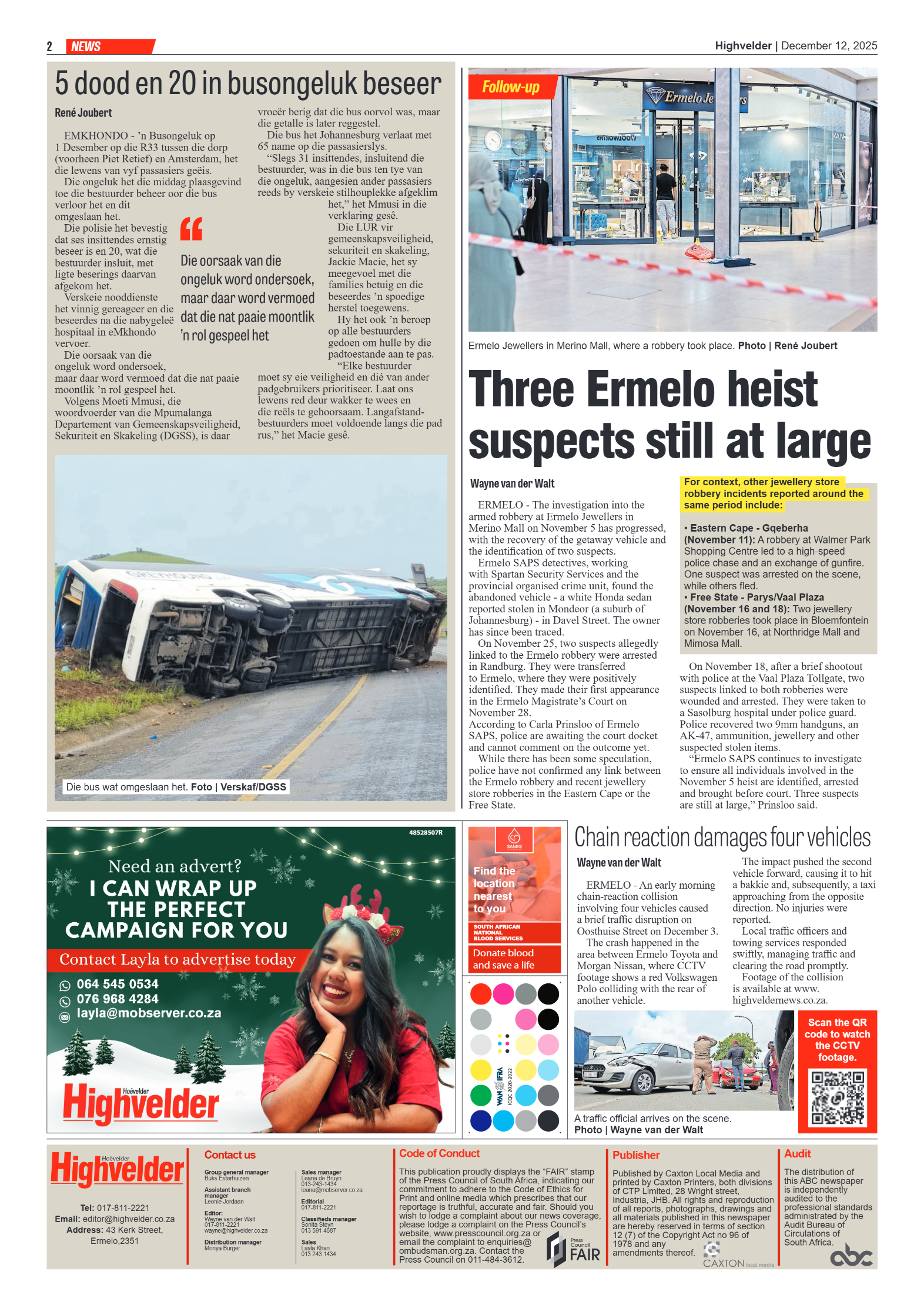Highvelder Newspaper 12 December 2025 page 2