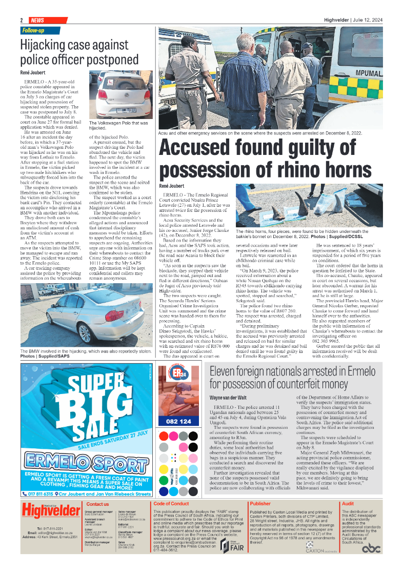 Highvelder Newspaper 12 July 2024 page 2