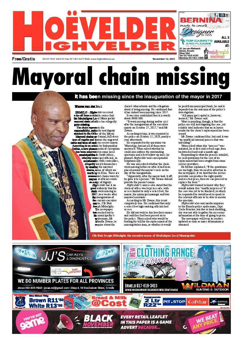 Highvelder Newspaper 12 November 2021 page 1