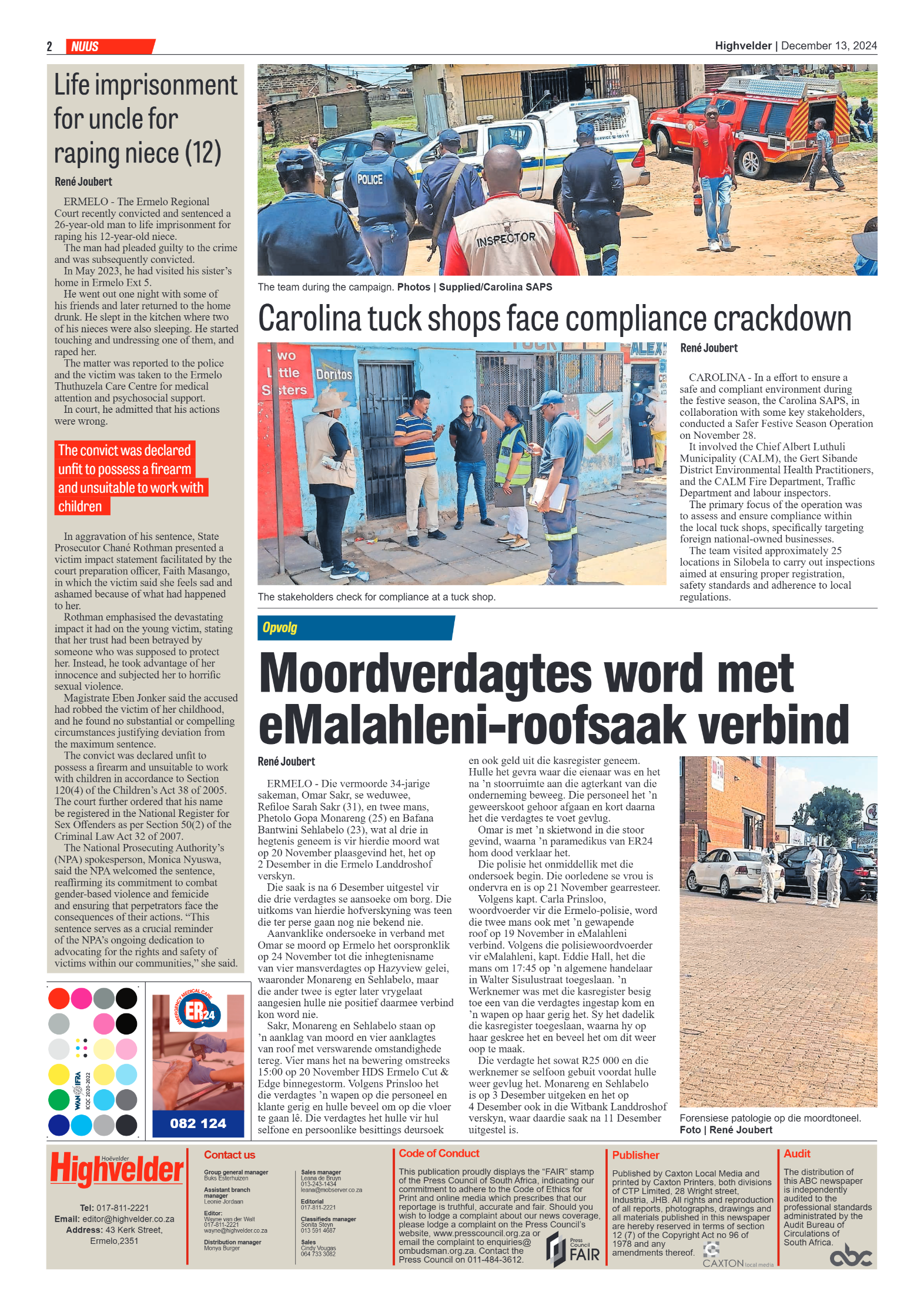 Highvelder Newspaper 13 December 2024 page 2