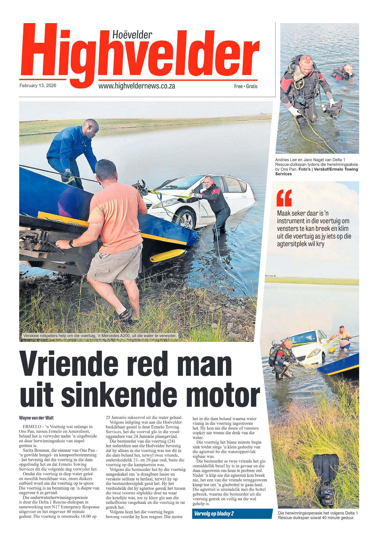 Highvelder Newspaper 13 February 2026 page 1