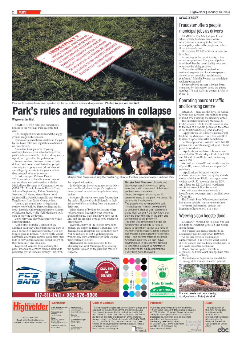 Highvelder Newspaper 13 January 2023 page 2