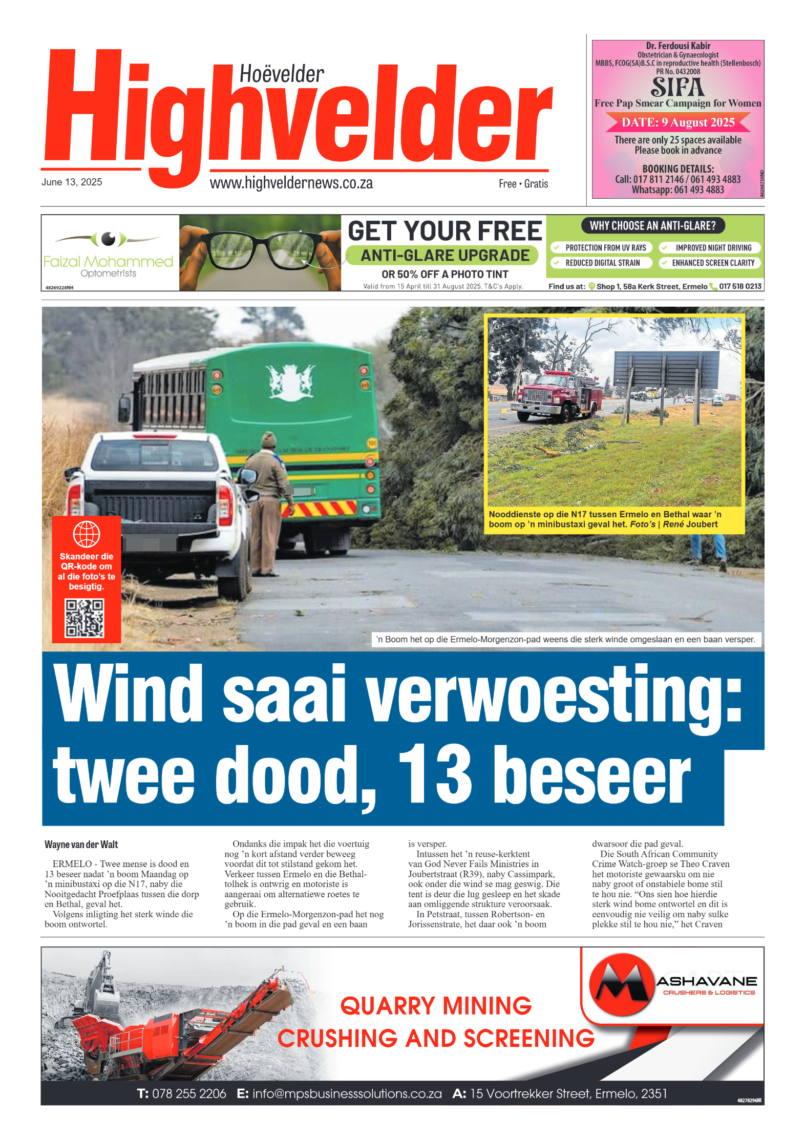 Highvelder Newspaper 13 June 2025 page 1