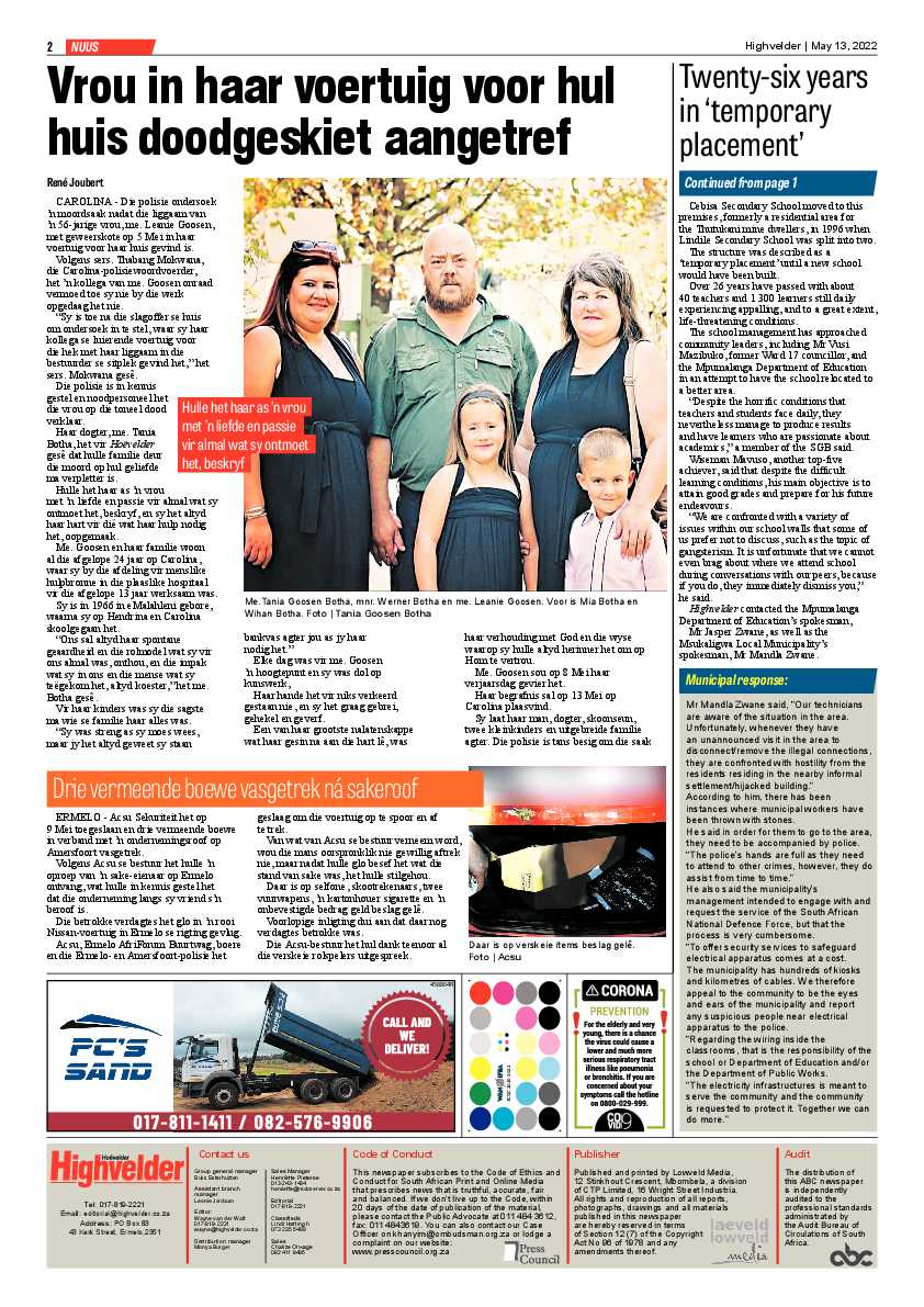 Highvelder Newspaper 13 May 2022 page 2