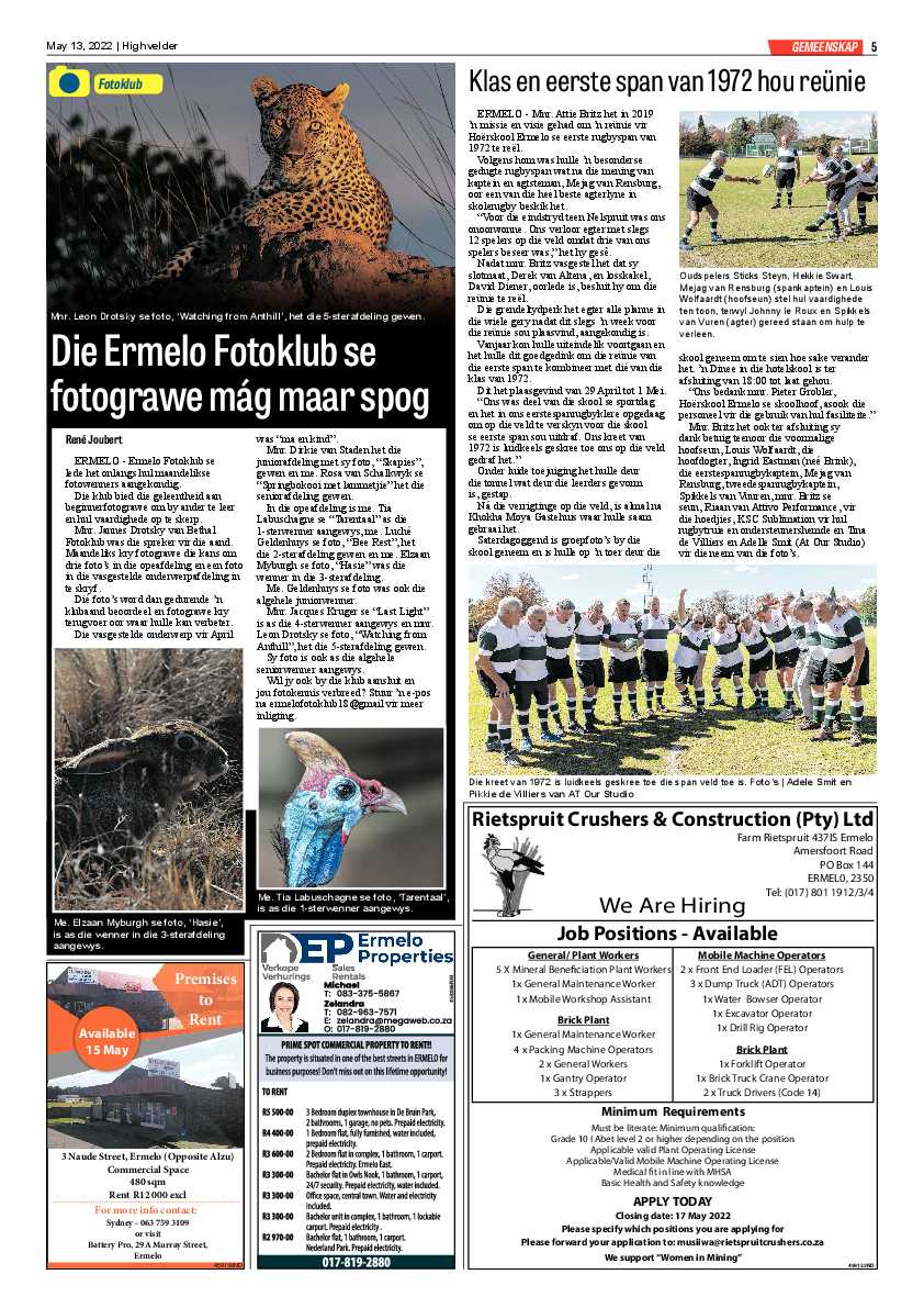 Highvelder Newspaper 13 May 2022 page 5