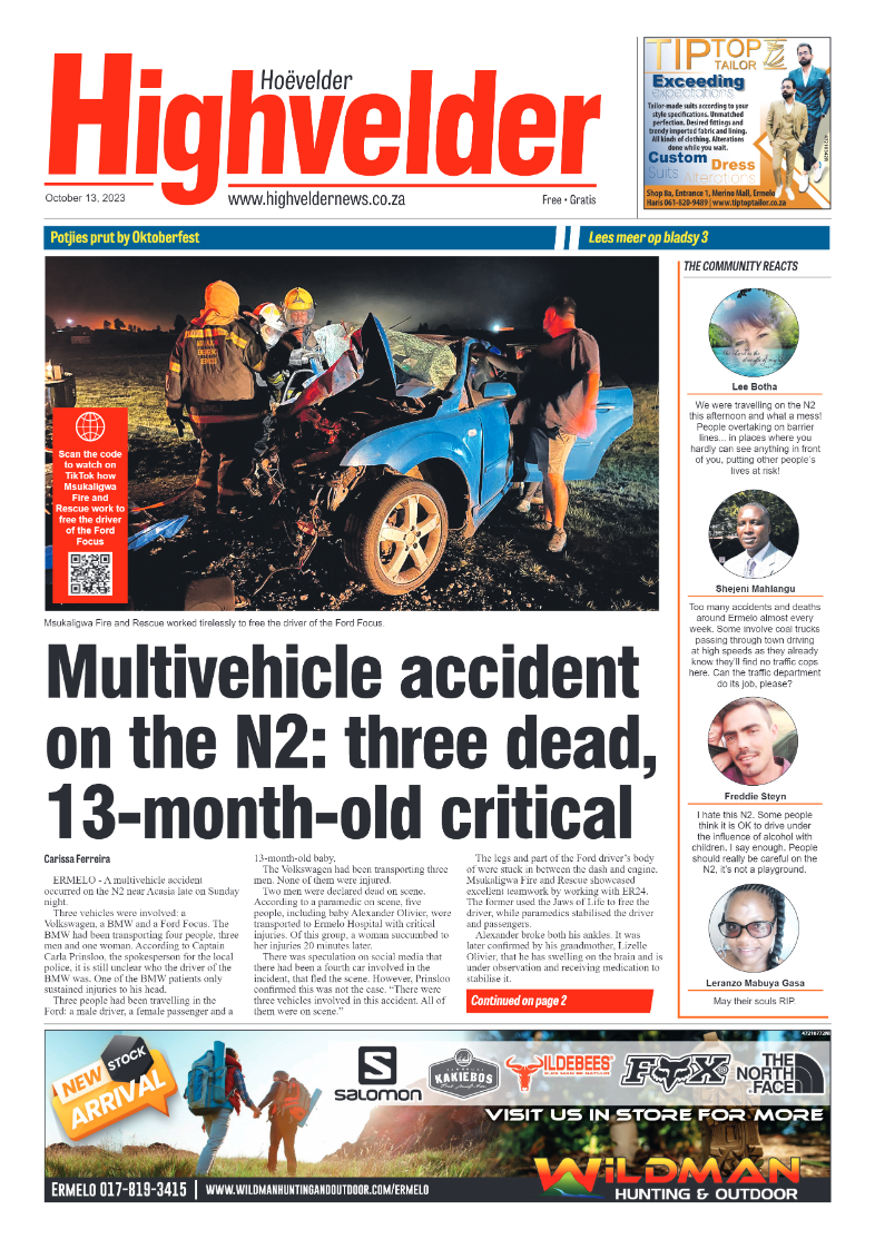 Highvelder Newspaper 13 October 2023 page 1