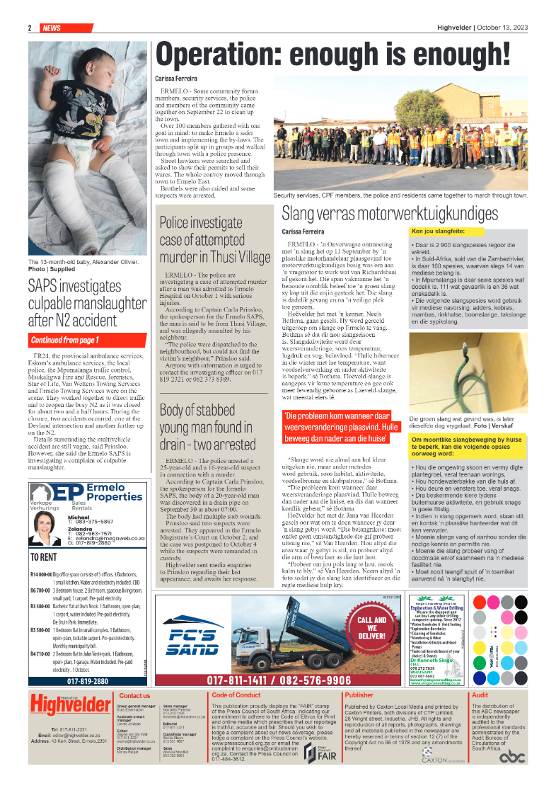 Highvelder Newspaper 13 October 2023 page 2