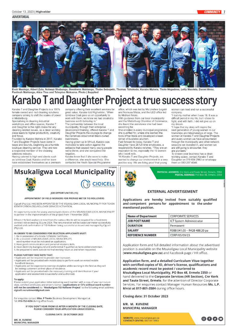 Highvelder Newspaper 13 October 2023 page 7