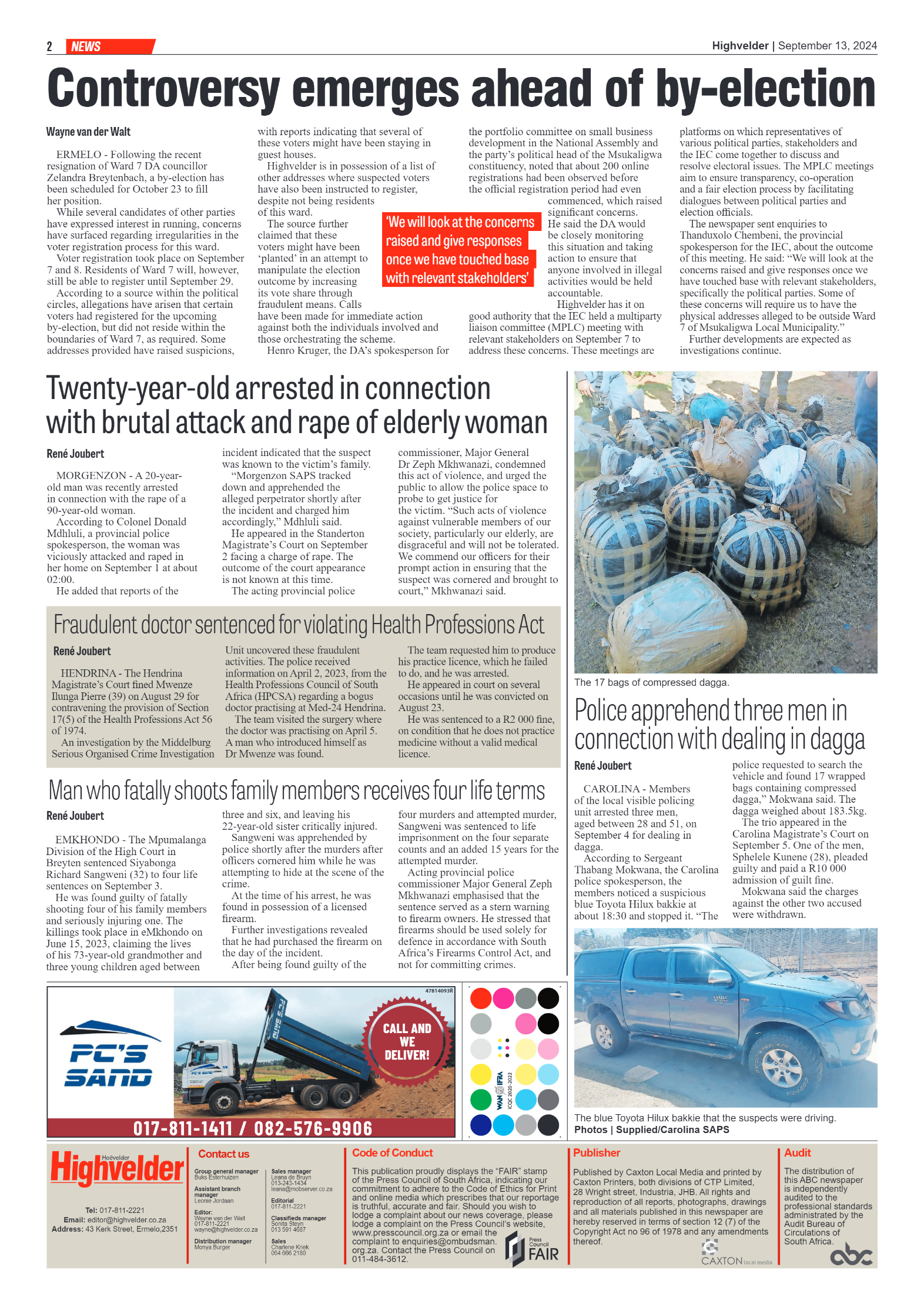 Highvelder Newspaper 13 September 2024 page 2