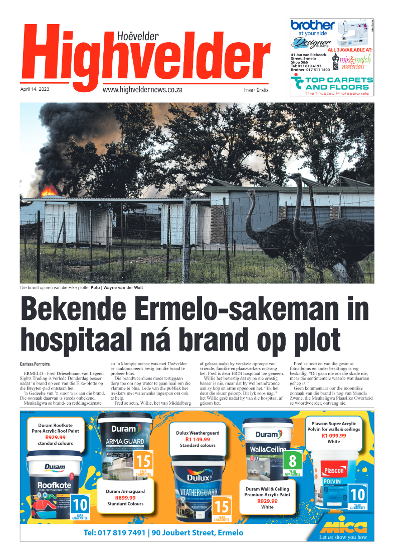 Highvelder Newspaper 14 April 2023 page 1