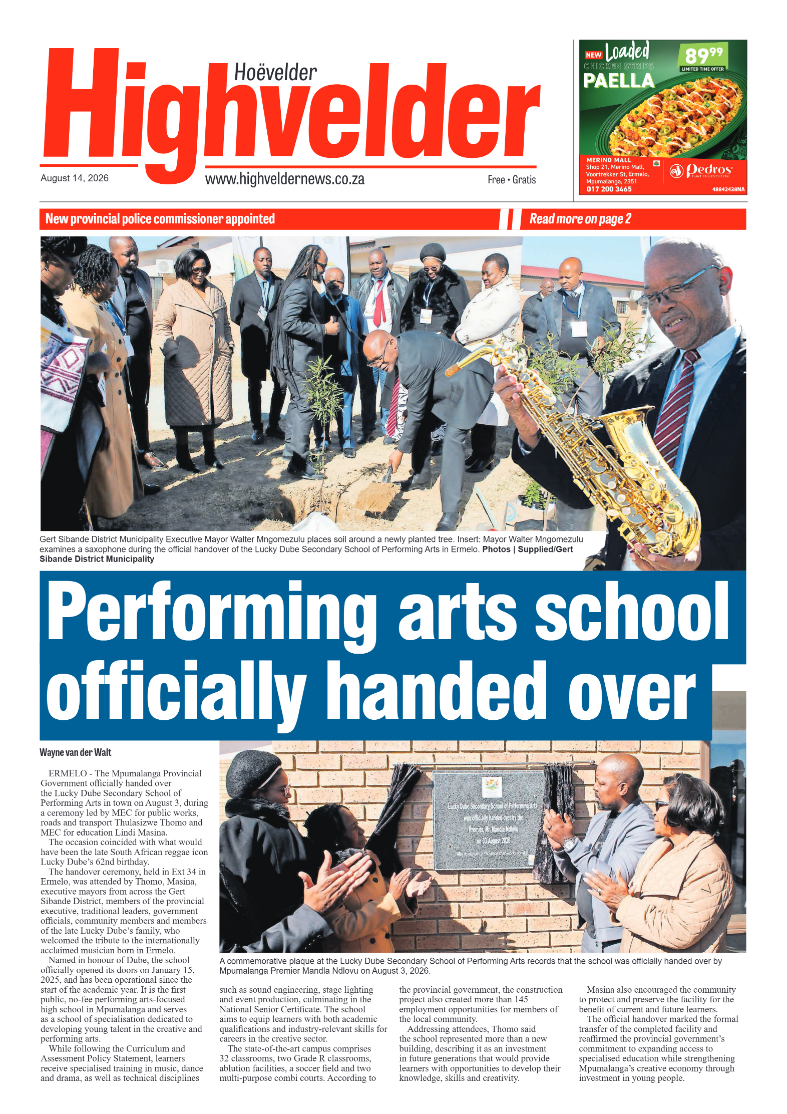 Highvelder Newspaper 14 August 2026 page 1