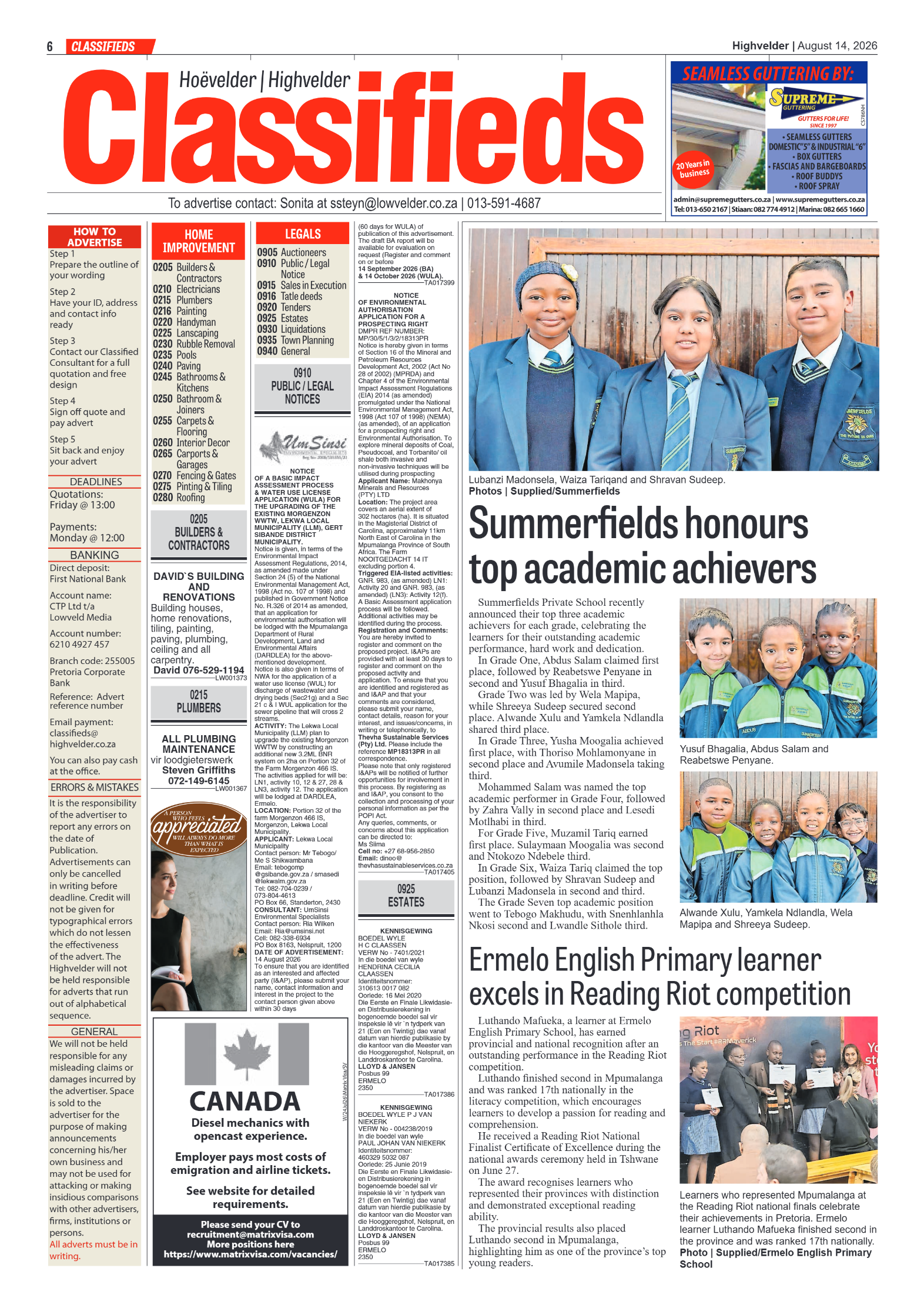 Highvelder Newspaper 14 August 2026 page 6