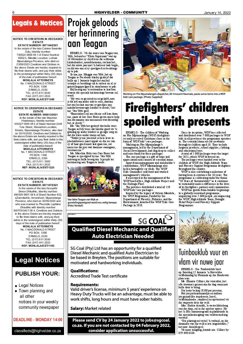 Highvelder Newspaper 14 January 2022 page 6
