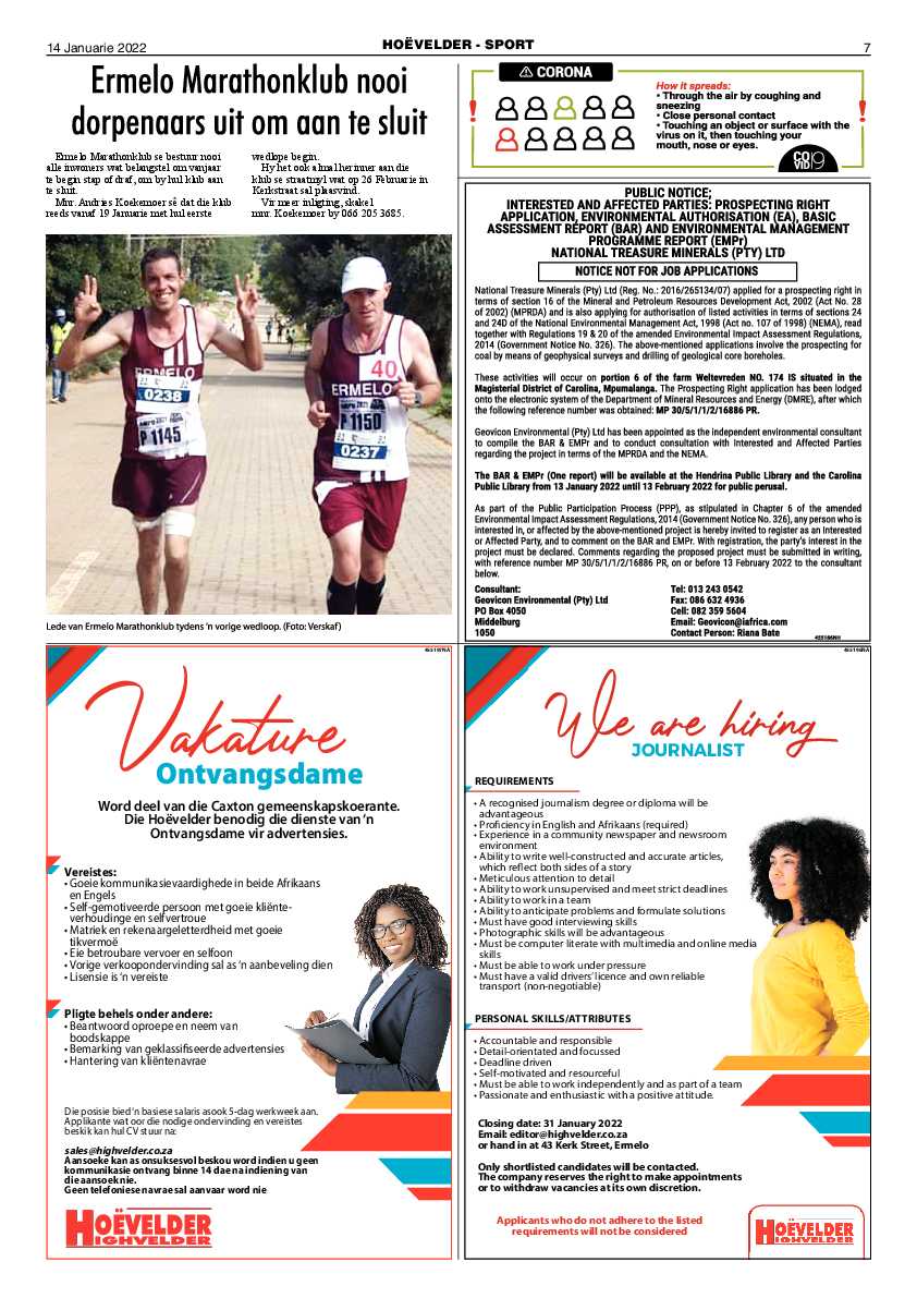 Highvelder Newspaper 14 January 2022 page 7