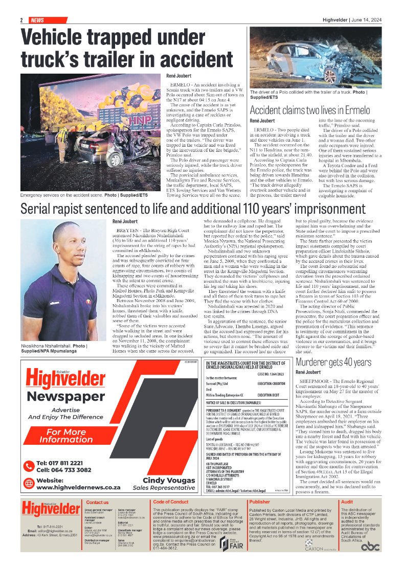 Highvelder Newspaper 14 June 2024 page 2