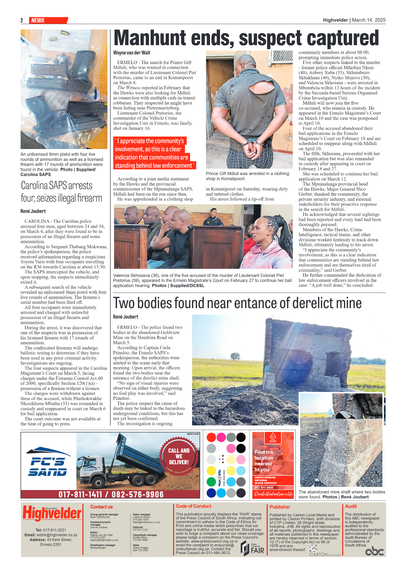 Highvelder Newspaper 14 March 2025 page 2