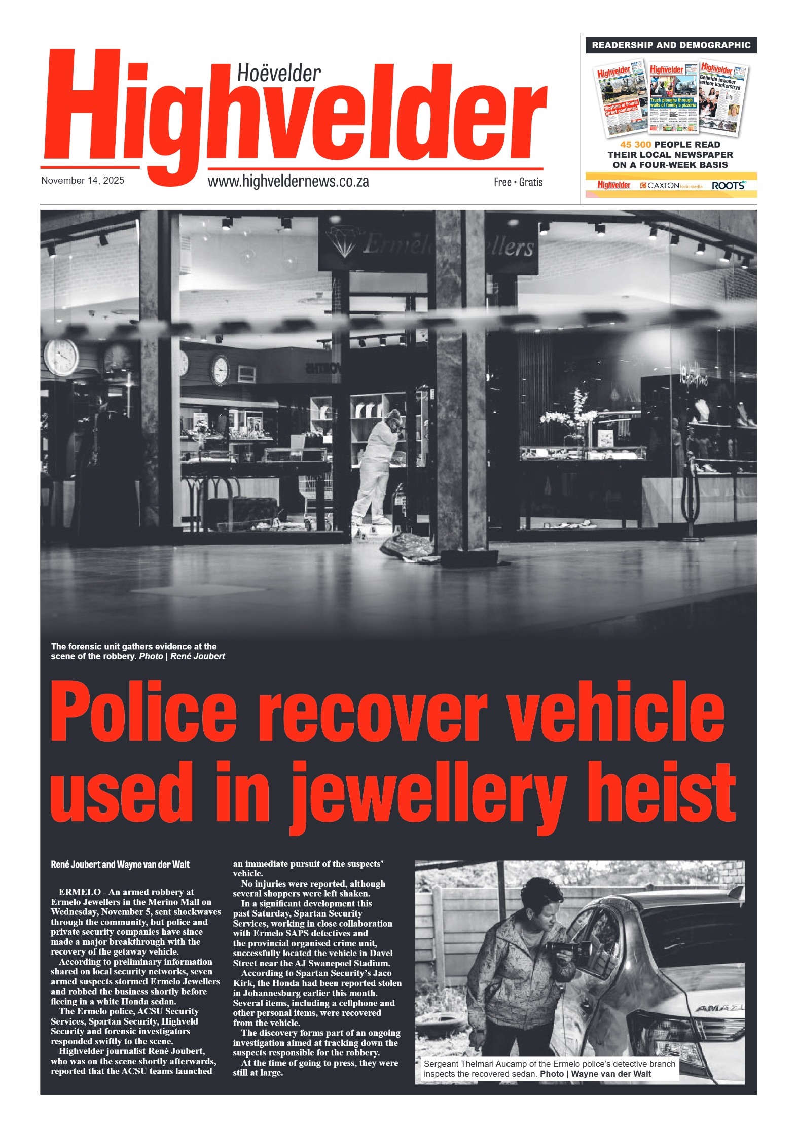 Highvelder Newspaper 14 November 2025 page 1