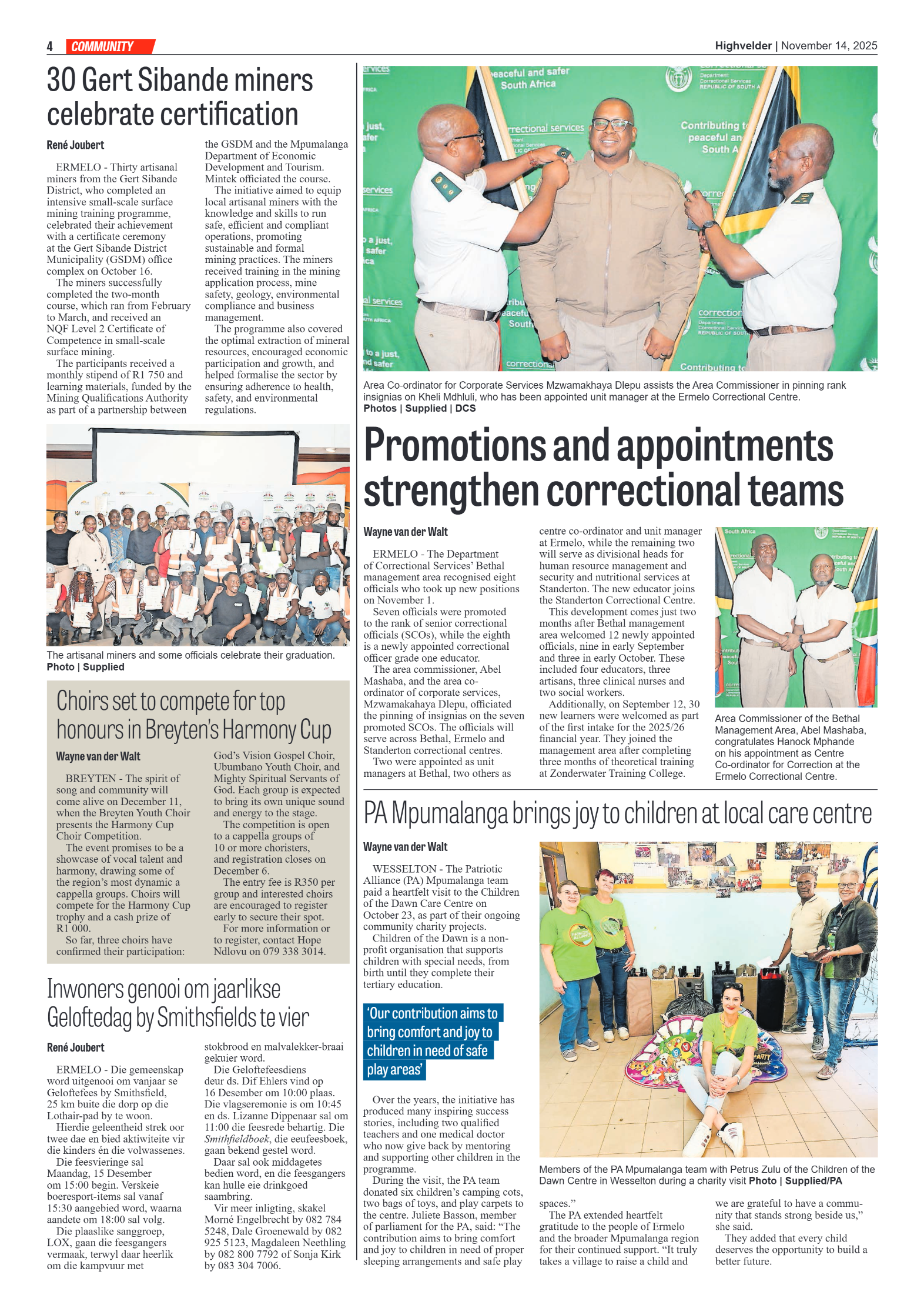 Highvelder Newspaper 14 November 2025 page 4