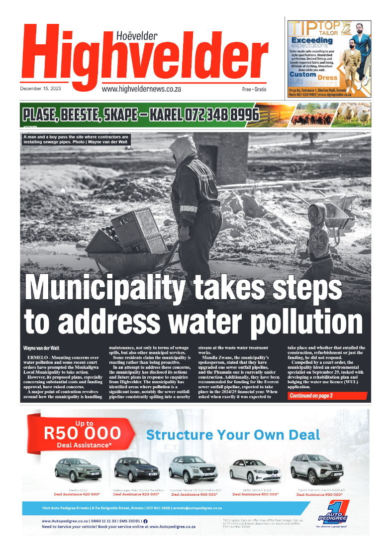 Highvelder Newspaper 15 December 2023 page 1