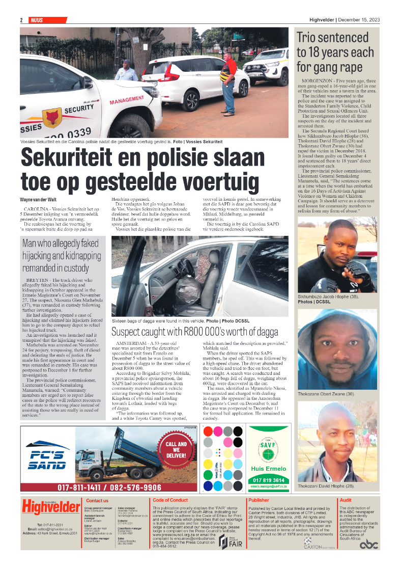 Highvelder Newspaper 15 December 2023 page 2