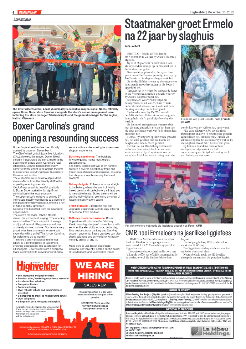 Highvelder Newspaper 15 December 2023 page 4