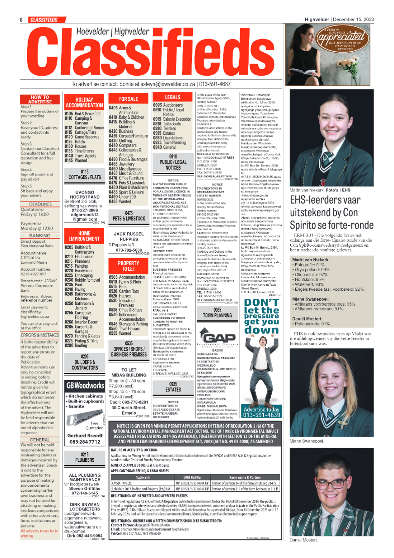 Highvelder Newspaper 15 December 2023 page 6