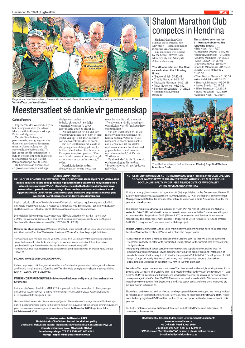 Highvelder Newspaper 15 December 2023 page 7