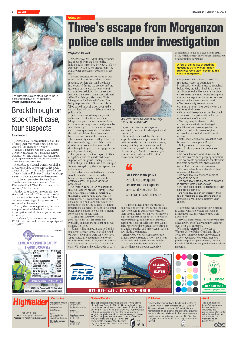 Highvelder Newspaper 15 March 2024 page 2