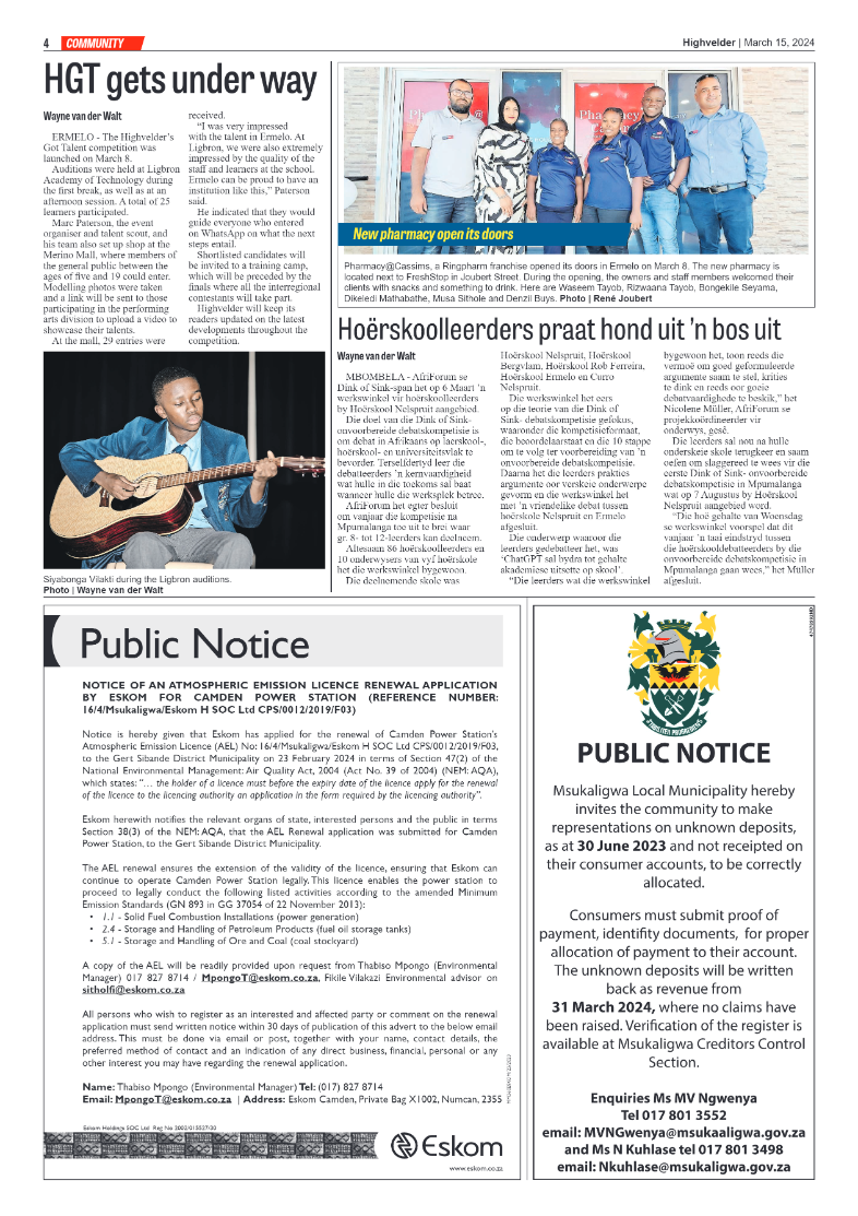 Highvelder Newspaper 15 March 2024 page 4