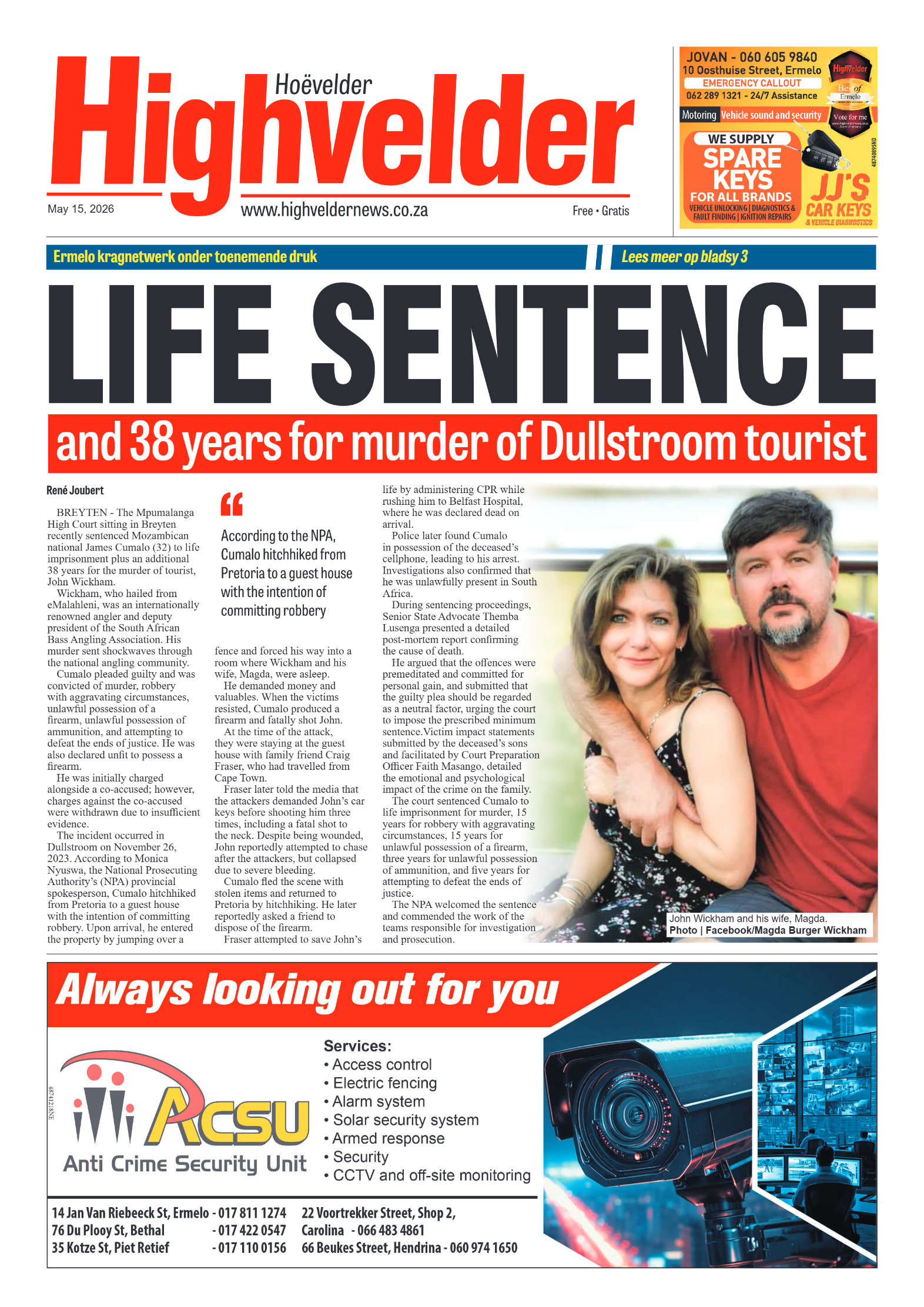 Highvelder Newspaper 15 May 2026 page 1